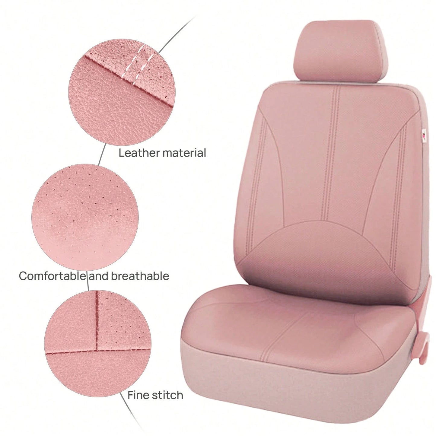 5 Seats PU Leather Car Seat Covers Full Set, Universal Size, Compatible With Airbags, Women & Girly Car Accessories, Pink Color, Waterproof Car Cushion Protector, SN1702