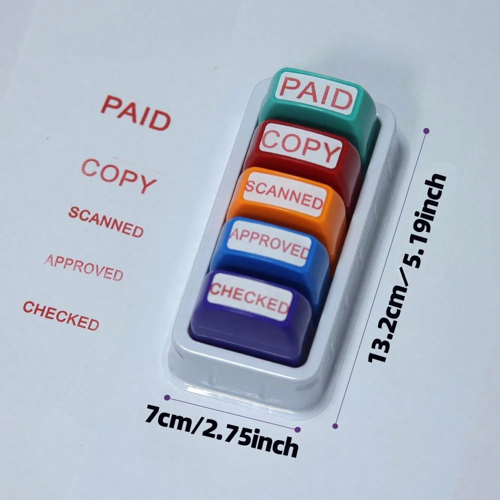 5 Sets Of Financial Seals PAID COPY SCANNED APPROVED CHECKED. Paid Copy Scanned Approved Checked. Office Supplies. Clear Mark Of Financial Supplies. Red Mark With Storage Tray