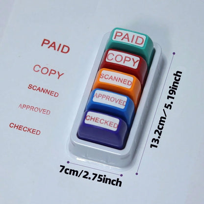 5 Sets Of Financial Seals PAID COPY SCANNED APPROVED CHECKED. Paid Copy Scanned Approved Checked. Office Supplies. Clear Mark Of Financial Supplies. Red Mark With Storage Tray