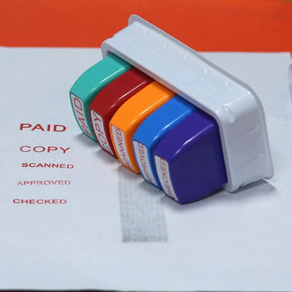 5 Sets Of Financial Seals PAID COPY SCANNED APPROVED CHECKED. Paid Copy Scanned Approved Checked. Office Supplies. Clear Mark Of Financial Supplies. Red Mark With Storage Tray