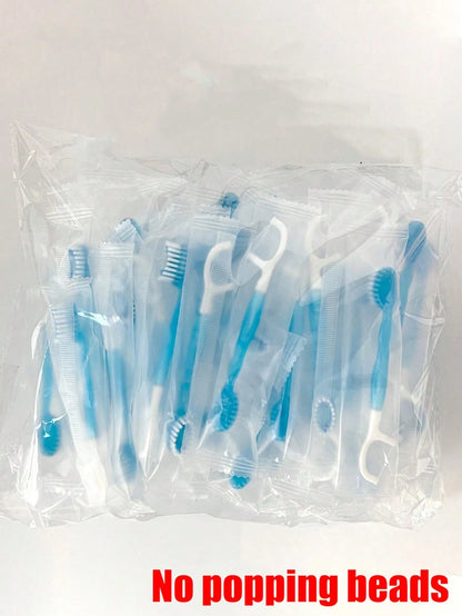 50/30/20/10/5/1pc Disposable Oral Care Tools, Individually Wrapped Dental Hygiene Kit With Mini Toothbrush, Floss Pick, Toothpick & Tongue Cleaner, Portable Travel Oral Cleaning Supplies For Home, Off