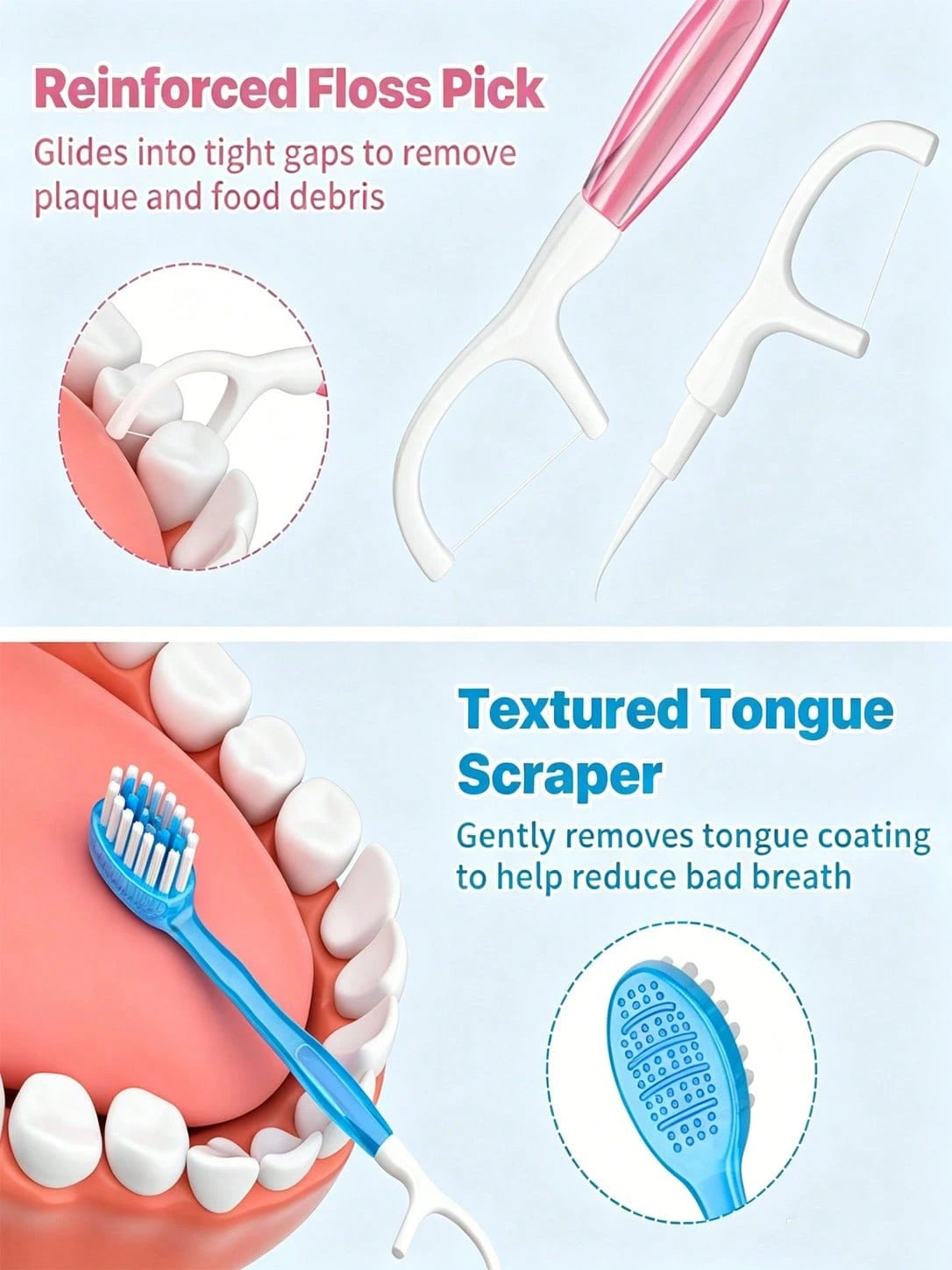 50/30/20/10/5/1pc Disposable Oral Care Tools, Individually Wrapped Dental Hygiene Kit With Mini Toothbrush, Floss Pick, Toothpick & Tongue Cleaner, Portable Travel Oral Cleaning Supplies For Home, Off