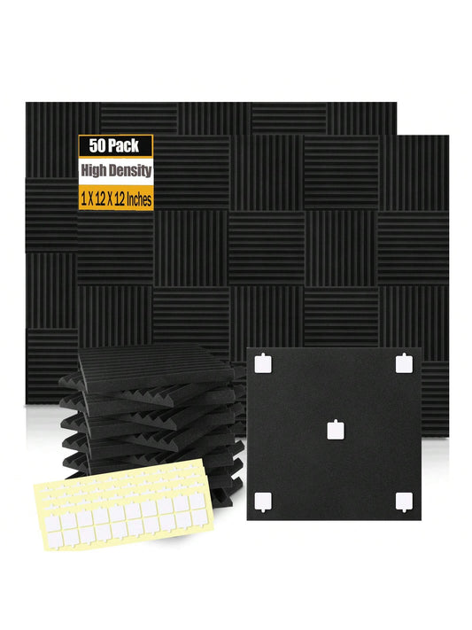 50 Pack Acoustic Foam Panels 1" X 12" X 12" Wedge Soundproof Studio Foam For Walls Sound Absorbing Panels Sound Insulation For Studio
