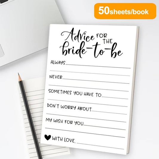 50-Sheets Bride-To-Be Advice And Wishes Tear-Off Notebook| Fun And Simple Party Game For Bridal Shower, Announcement, And Decoration, Elegant Calligraphy Design, No Electricity Needed, Perfect For We