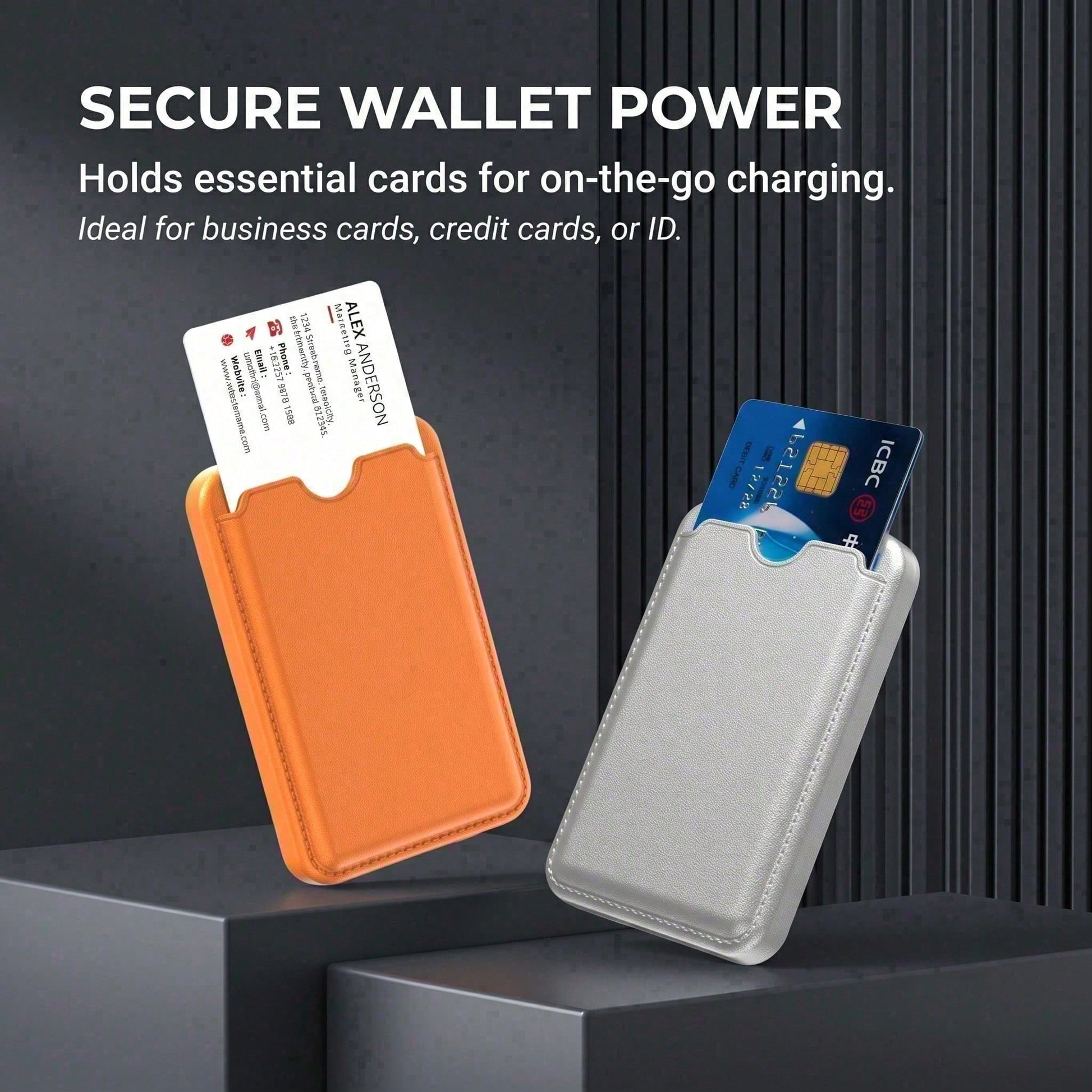5000mAh Ultra Slim Magnetic Card Holder Power Bank, 15W Wireless & 22.5W Wired Fast Charging Portable Battery Pack, Premium Leather Wallet Design Phone Charger With Secure Card Pocket, Compatible With