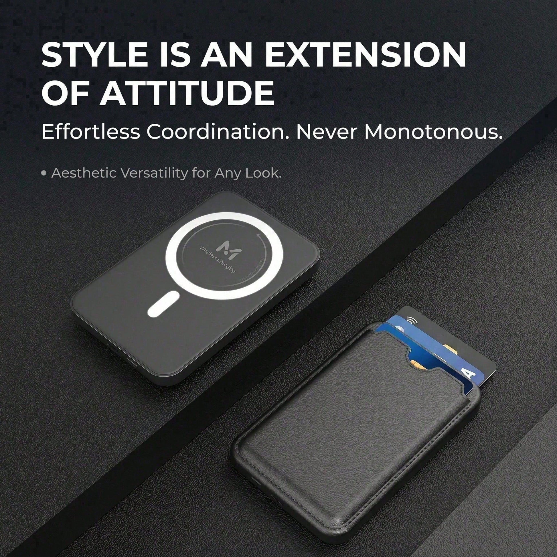 5000mAh Ultra Slim Magnetic Card Holder Power Bank, 15W Wireless & 22.5W Wired Fast Charging Portable Battery Pack, Premium Leather Wallet Design Phone Charger With Secure Card Pocket, Compatible With