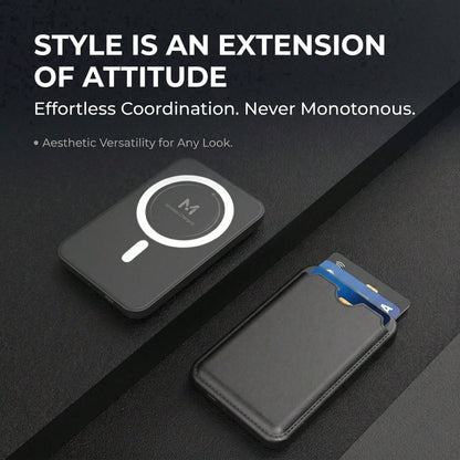 5000mAh Ultra Slim Magnetic Card Holder Power Bank, 15W Wireless & 22.5W Wired Fast Charging Portable Battery Pack, Premium Leather Wallet Design Phone Charger With Secure Card Pocket, Compatible With