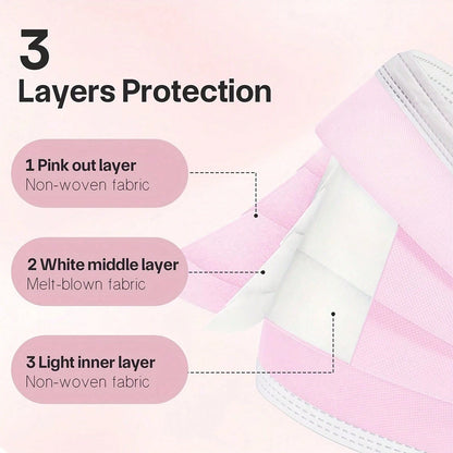 50pcs, Boxed, Disposable Folding Mask, Available In All Seasons, Four Colors, Soft Skin, 3-Layer Mask-Ideal For Family, School, Office And Outdoor!