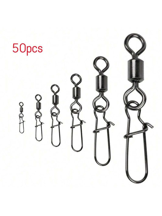 50PCS Fishing Connector Pin Bearing Rolling Swivel Stainless Steel Snap Fishhook Lure Fishing Tackle