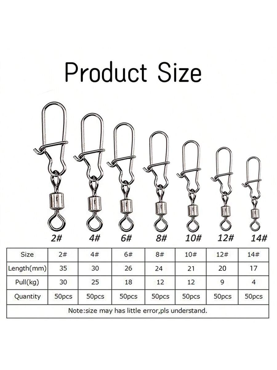 50PCS Fishing Connector Pin Bearing Rolling Swivel Stainless Steel Snap Fishhook Lure Fishing Tackle