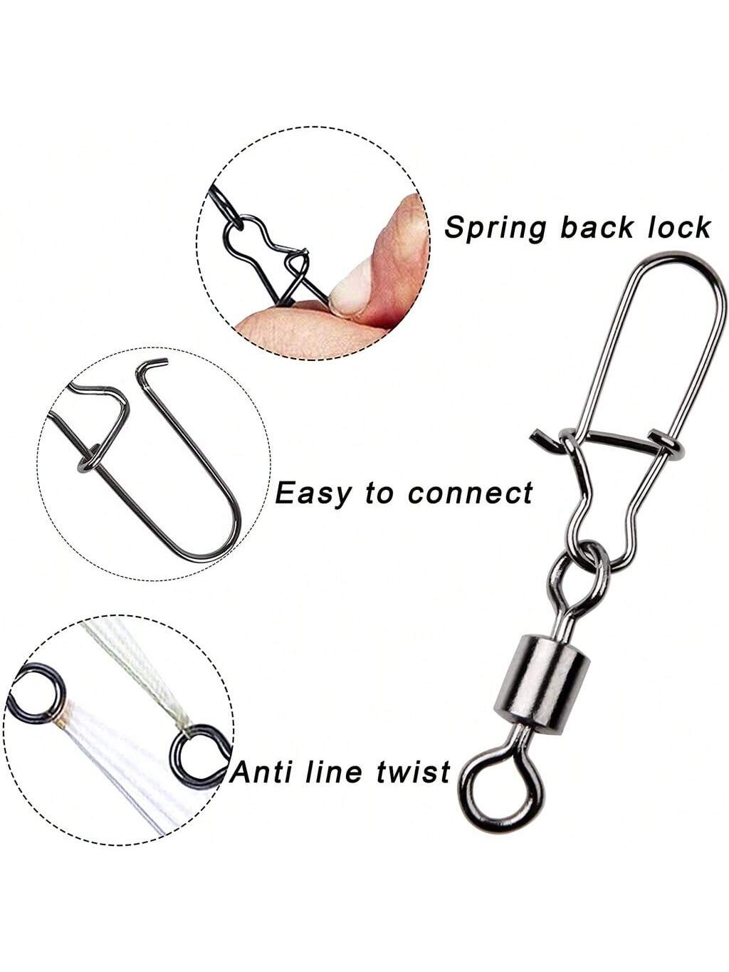 50PCS Fishing Connector Pin Bearing Rolling Swivel Stainless Steel Snap Fishhook Lure Fishing Tackle