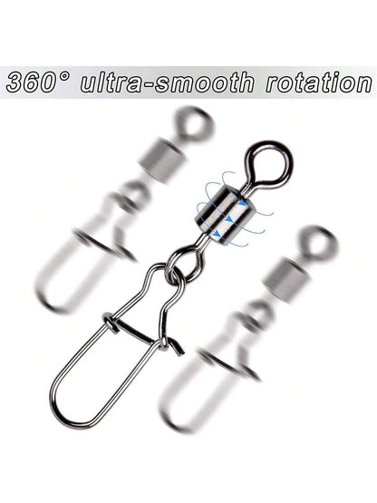 50PCS Fishing Connector Pin Bearing Rolling Swivel Stainless Steel Snap Fishhook Lure Fishing Tackle