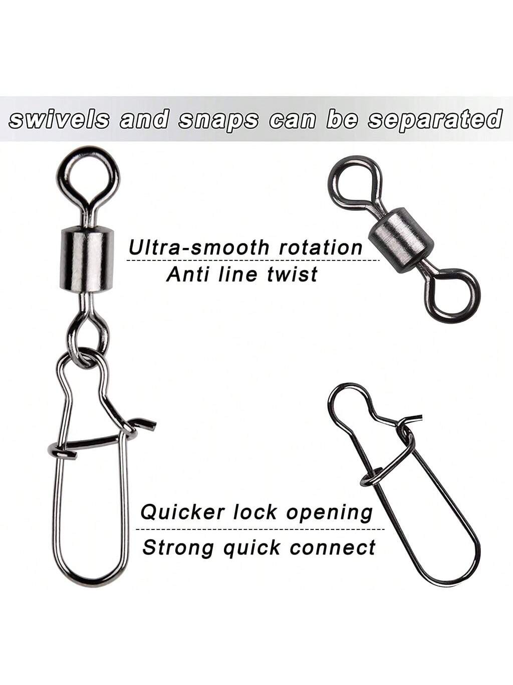 50PCS Fishing Connector Pin Bearing Rolling Swivel Stainless Steel Snap Fishhook Lure Fishing Tackle