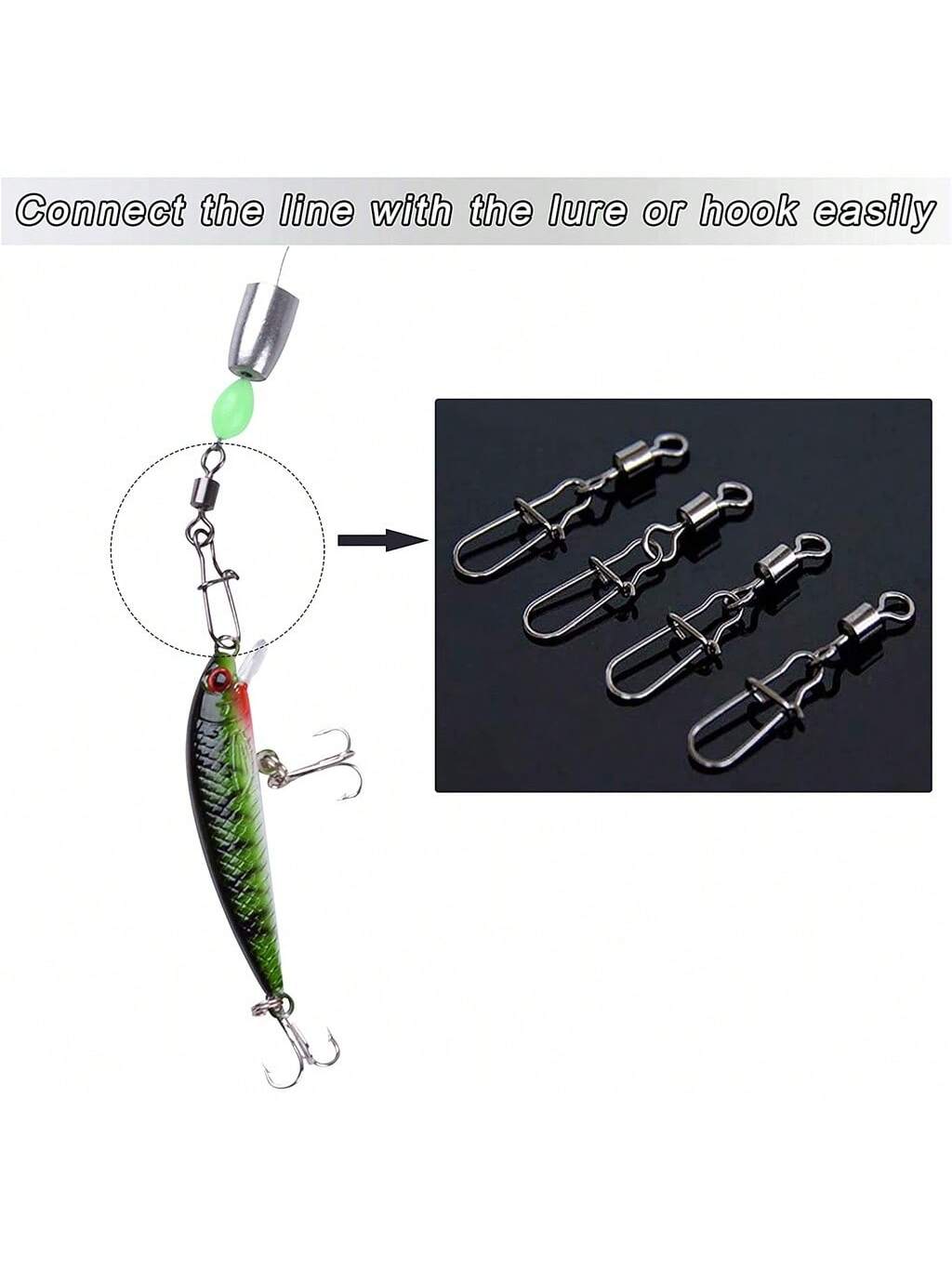 50PCS Fishing Connector Pin Bearing Rolling Swivel Stainless Steel Snap Fishhook Lure Fishing Tackle