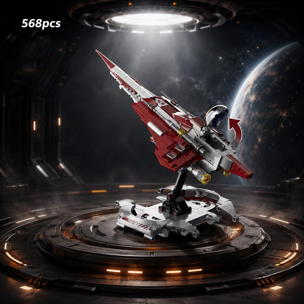 568pcs Sci-Fi Red Fighter Jet Building Blocks Set, Small Particle Building Blocks Set, Adult Building Blocks Set, Spaceship Assembly Model Toy, Birthday Holiday Gift For Adult Sci-Fi Collectors