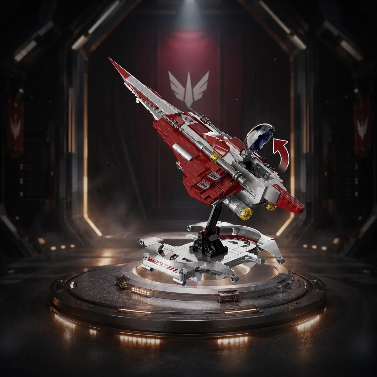 568pcs Sci-Fi Red Fighter Jet Building Blocks Set, Small Particle Building Blocks Set, Adult Building Blocks Set, Spaceship Assembly Model Toy, Birthday Holiday Gift For Adult Sci-Fi Collectors