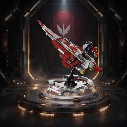 568pcs Sci-Fi Red Fighter Jet Building Blocks Set, Small Particle Building Blocks Set, Adult Building Blocks Set, Spaceship Assembly Model Toy, Birthday Holiday Gift For Adult Sci-Fi Collectors