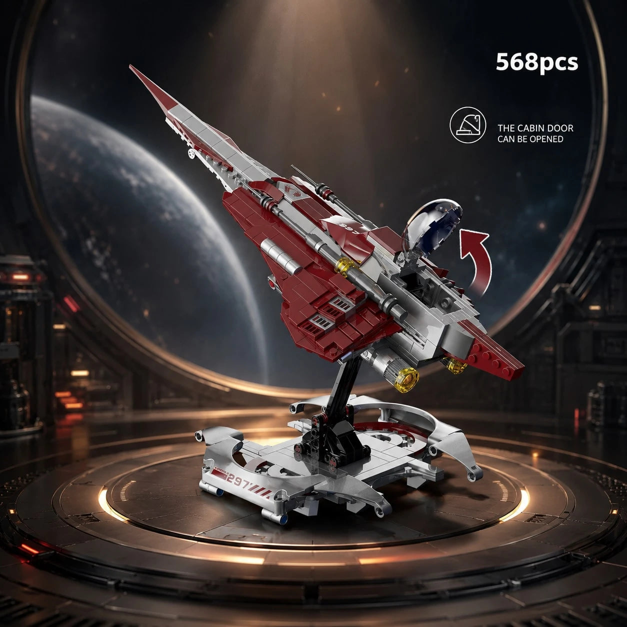 568pcs Sci-Fi Red Fighter Jet Building Blocks Set, Small Particle Building Blocks Set, Adult Building Blocks Set, Spaceship Assembly Model Toy, Birthday Holiday Gift For Adult Sci-Fi Collectors