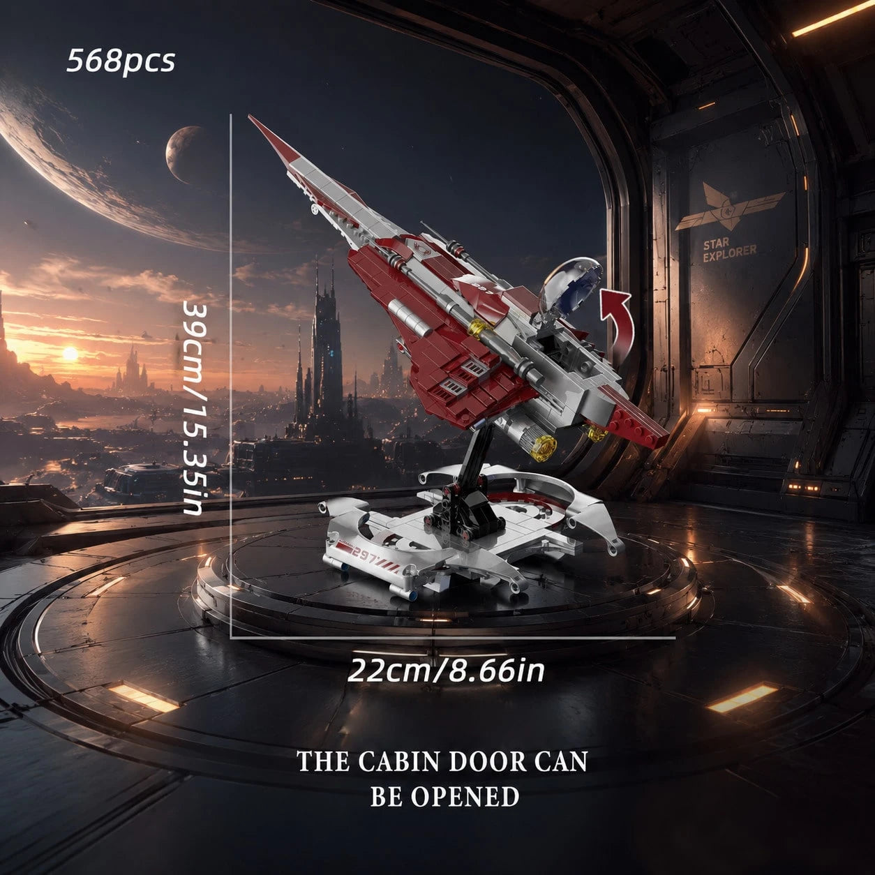 568pcs Sci-Fi Red Fighter Jet Building Blocks Set, Small Particle Building Blocks Set, Adult Building Blocks Set, Spaceship Assembly Model Toy, Birthday Holiday Gift For Adult Sci-Fi Collectors