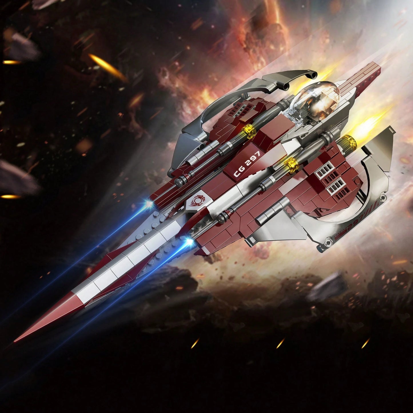 568pcs Sci-Fi Red Fighter Jet Building Blocks Set, Small Particle Building Blocks Set, Adult Building Blocks Set, Spaceship Assembly Model Toy, Birthday Holiday Gift For Adult Sci-Fi Collectors