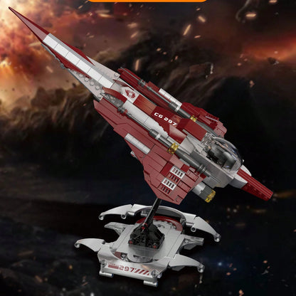 568pcs Sci-Fi Red Fighter Jet Building Blocks Set, Small Particle Building Blocks Set, Adult Building Blocks Set, Spaceship Assembly Model Toy, Birthday Holiday Gift For Adult Sci-Fi Collectors