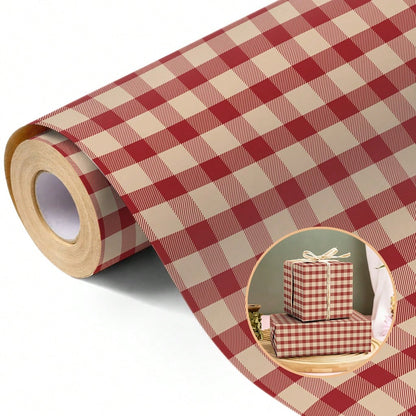 5m Roll Wrapping Paper, Red Plaid Single-Sided Pattern, Kraft Paper 43cm X 500cm, Thickened Gift Wrapping Paper DIY, Suitable For Christmas Gifts, New Year Gifts, Birthday Gifts, Girlfriend Parties, G
