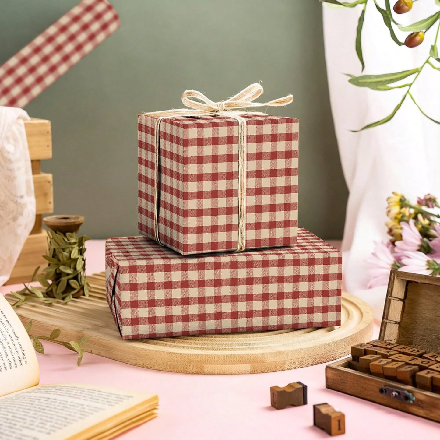 5m Roll Wrapping Paper, Red Plaid Single-Sided Pattern, Kraft Paper 43cm X 500cm, Thickened Gift Wrapping Paper DIY, Suitable For Christmas Gifts, New Year Gifts, Birthday Gifts, Girlfriend Parties, G