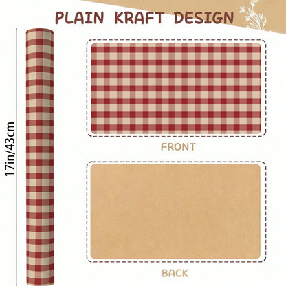 5m Roll Wrapping Paper, Red Plaid Single-Sided Pattern, Kraft Paper 43cm X 500cm, Thickened Gift Wrapping Paper DIY, Suitable For Christmas Gifts, New Year Gifts, Birthday Gifts, Girlfriend Parties, G