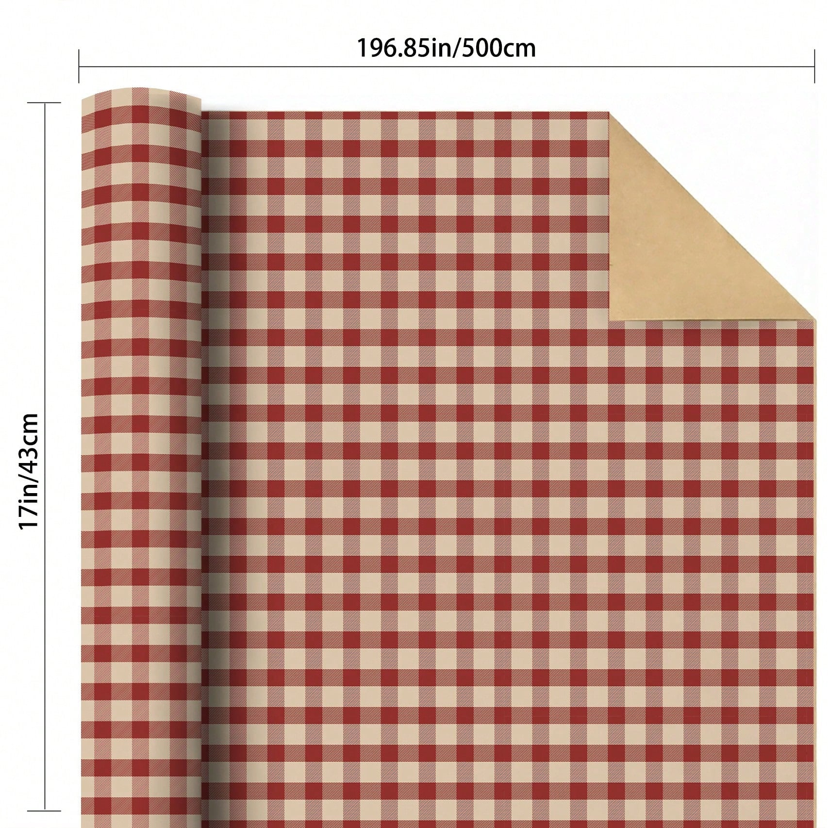 5m Roll Wrapping Paper, Red Plaid Single-Sided Pattern, Kraft Paper 43cm X 500cm, Thickened Gift Wrapping Paper DIY, Suitable For Christmas Gifts, New Year Gifts, Birthday Gifts, Girlfriend Parties, G