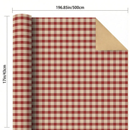 5m Roll Wrapping Paper, Red Plaid Single-Sided Pattern, Kraft Paper 43cm X 500cm, Thickened Gift Wrapping Paper DIY, Suitable For Christmas Gifts, New Year Gifts, Birthday Gifts, Girlfriend Parties, G