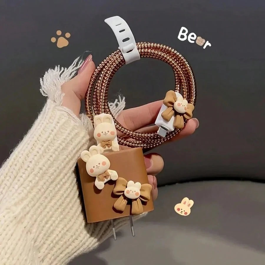 5pcs 3D Rabbit Charging Cable Protector Compatible With Iphone14 Pro Max, Charging Adapter Protector, Data Cable Protector Compatible With Iphone13/12/11, 18/20W Fast Charger Wrap Organizer, Boyfriend