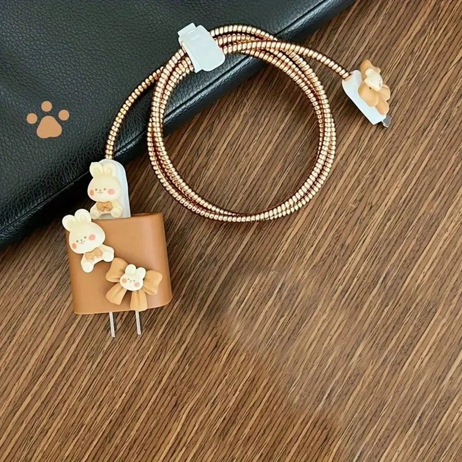 5pcs 3D Rabbit Charging Cable Protector Compatible With Iphone14 Pro Max, Charging Adapter Protector, Data Cable Protector Compatible With Iphone13/12/11, 18/20W Fast Charger Wrap Organizer, Boyfriend