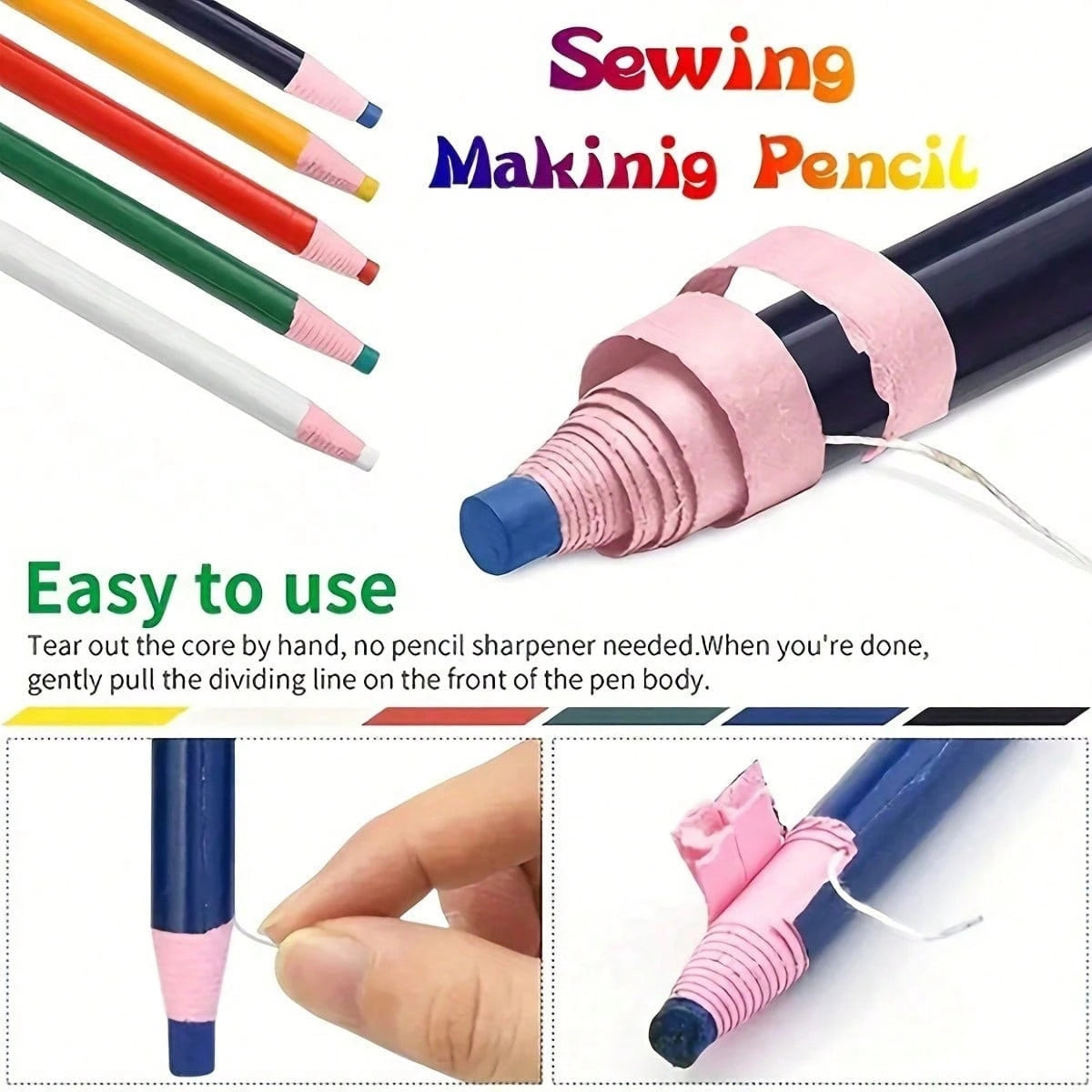 5pcs Colorful Washable Tailor's Chalk, High Visibility Fabric Marking Chalk, No Need To Sharpen Textile Marking Tool, Suitable For Sewing, Clothing Design, Fabric Crafts And Pattern Drawing