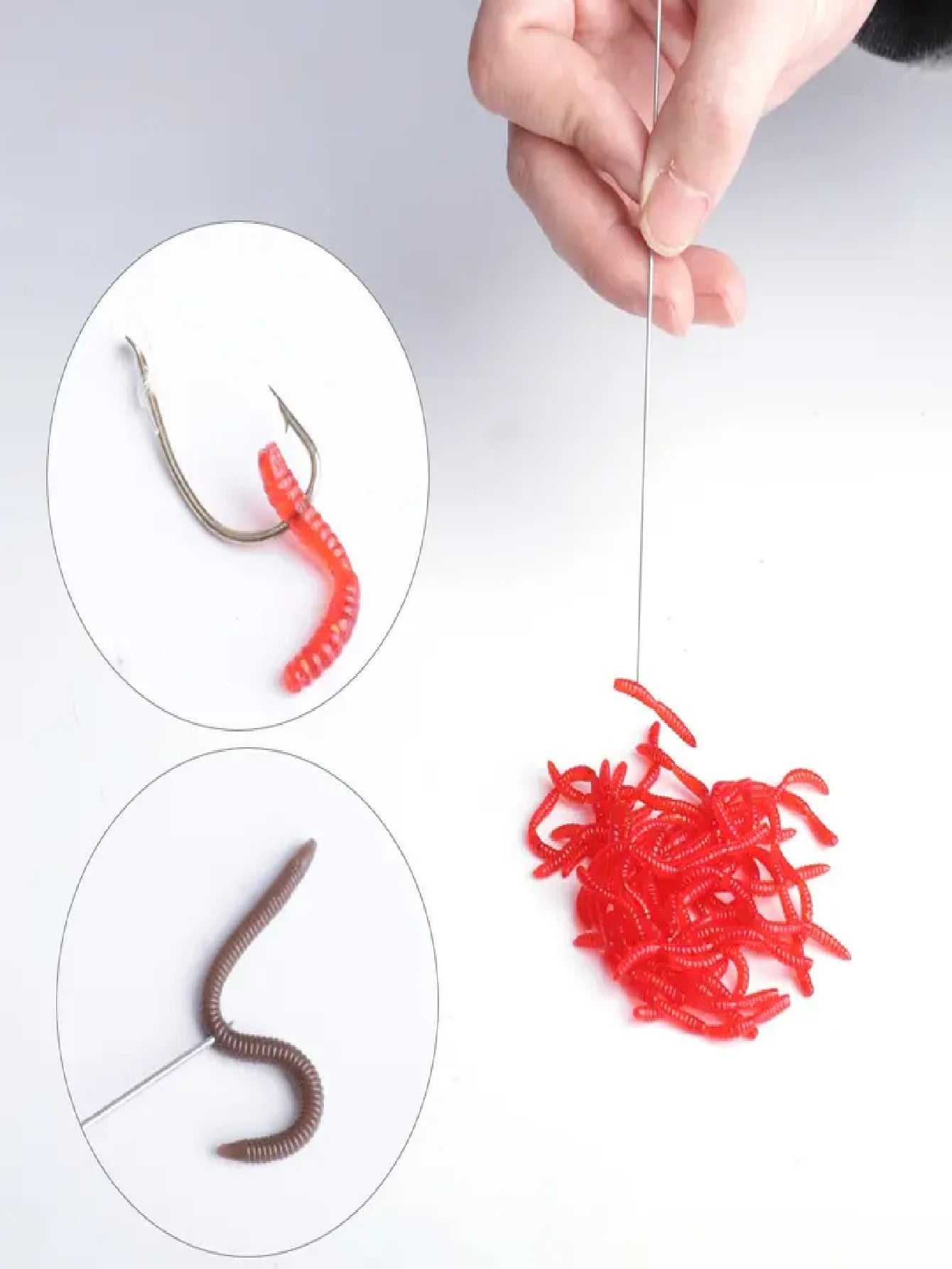 5pcs Hollow Worm Hooks, Worm Bait Needles, Red Worm Bait Inflator, Stainless Steel Bait Feeder, Fishing Tackle