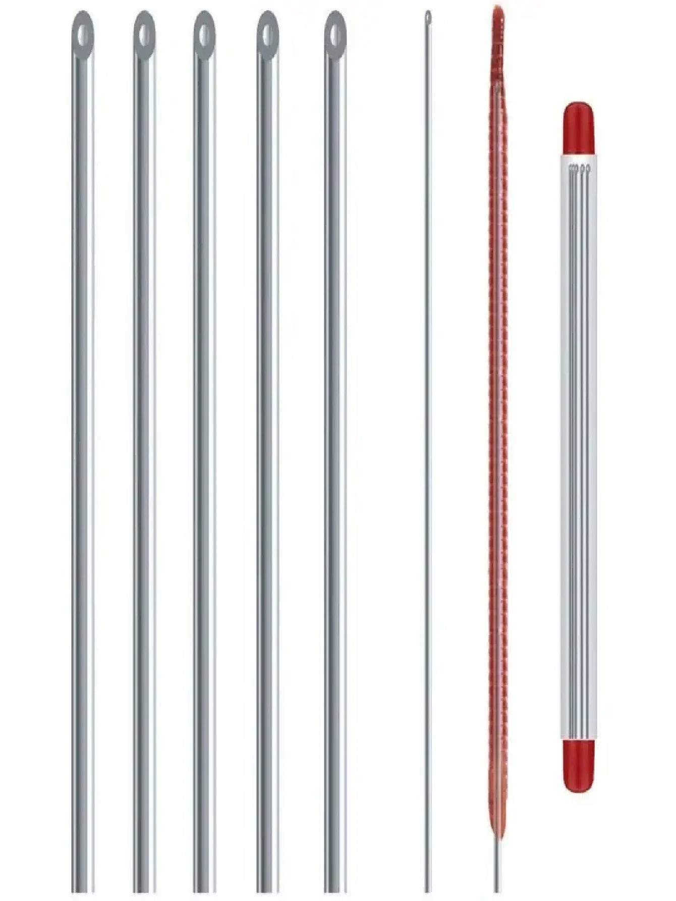 5pcs Hollow Worm Hooks, Worm Bait Needles, Red Worm Bait Inflator, Stainless Steel Bait Feeder, Fishing Tackle