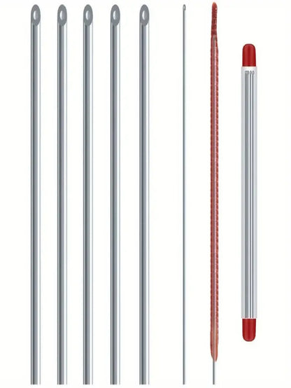 5pcs Hollow Worm Hooks, Worm Bait Needles, Red Worm Bait Inflator, Stainless Steel Bait Feeder, Fishing Tackle