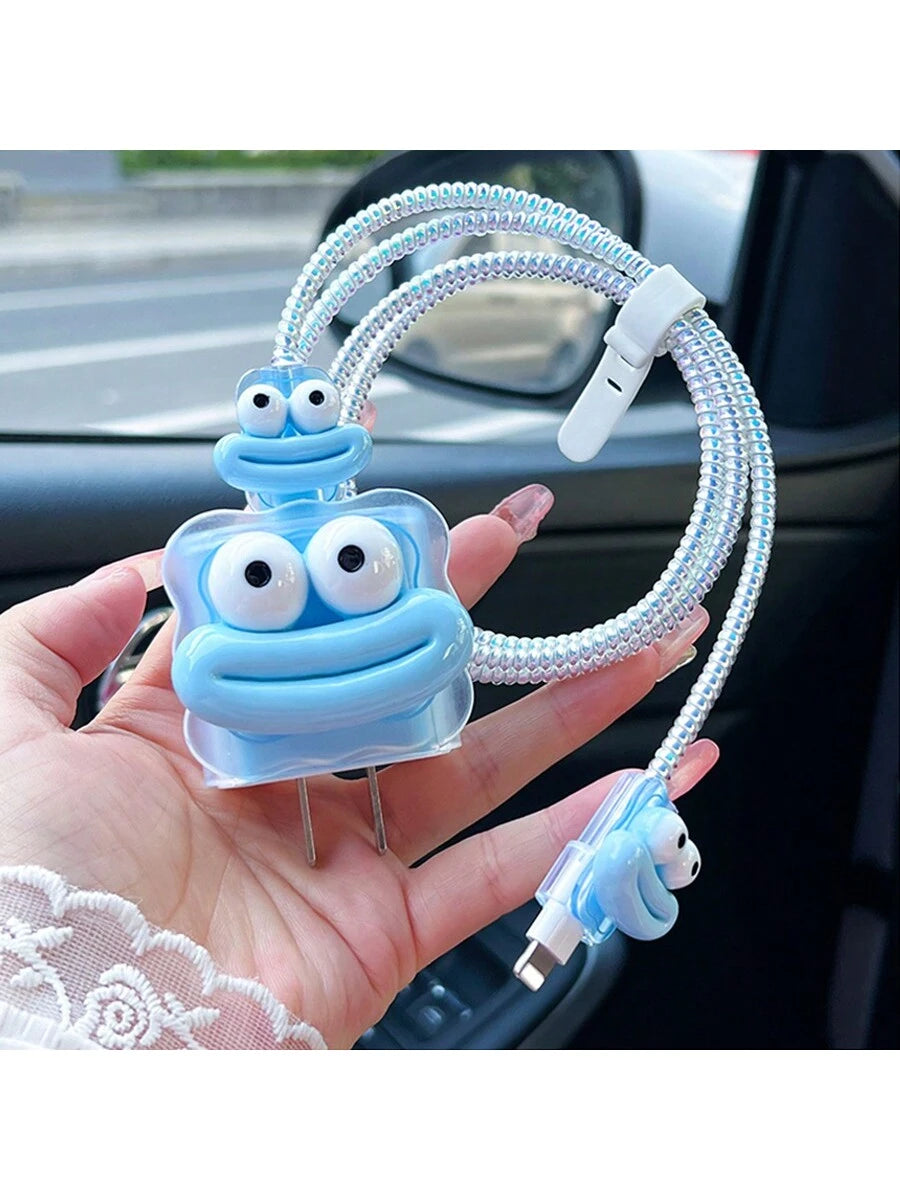 5pcs/Set 3d Cartoon Transparent Wave Shaped Charger And Data Cable Protective Cover Compatible With Apple 20w/18w Charging Adapter Cable Protector, Charger Protector