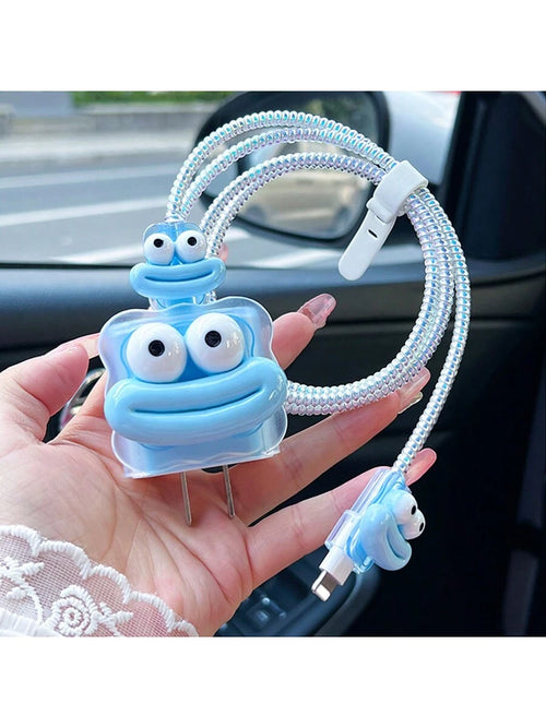 5pcs/Set 3d Cartoon Transparent Wave Shaped Charger And Data Cable Protective Cover Compatible With Apple 20w/18w Charging Adapter Cable Protector, Charger Protector