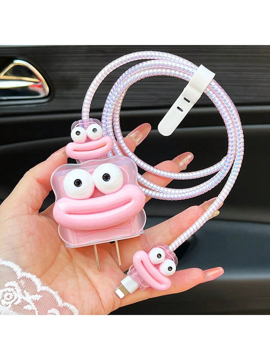 5pcs/Set 3d Cartoon Transparent Wave Shaped Charger And Data Cable Protective Cover Compatible With Apple 20w/18w Charging Adapter Cable Protector, Charger Protector