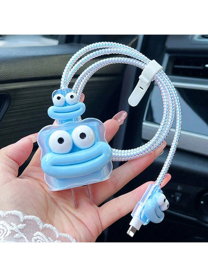 5pcs/Set 3d Cartoon Transparent Wave Shaped Charger And Data Cable Protective Cover Compatible With Apple 20w/18w Charging Adapter Cable Protector, Charger Protector