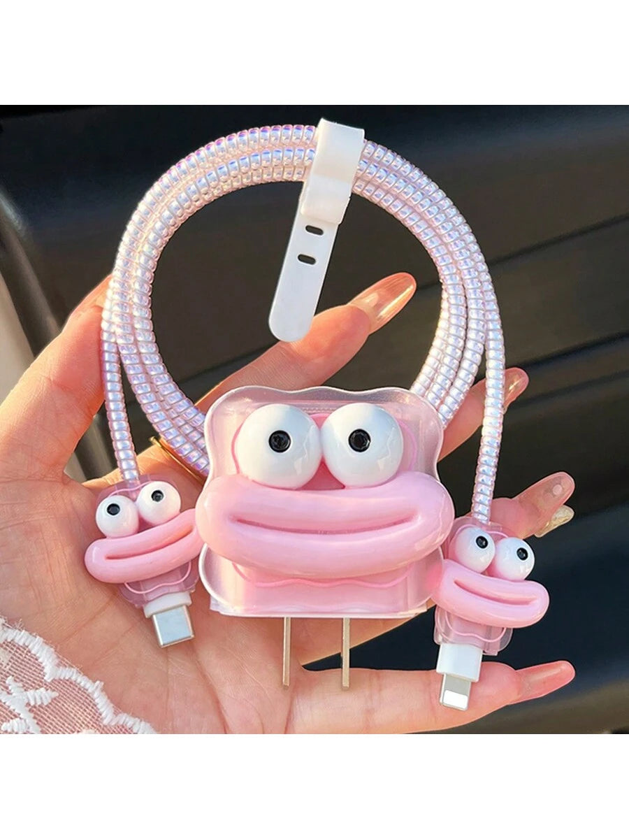 5pcs/Set 3d Cartoon Transparent Wave Shaped Charger And Data Cable Protective Cover Compatible With Apple 20w/18w Charging Adapter Cable Protector, Charger Protector