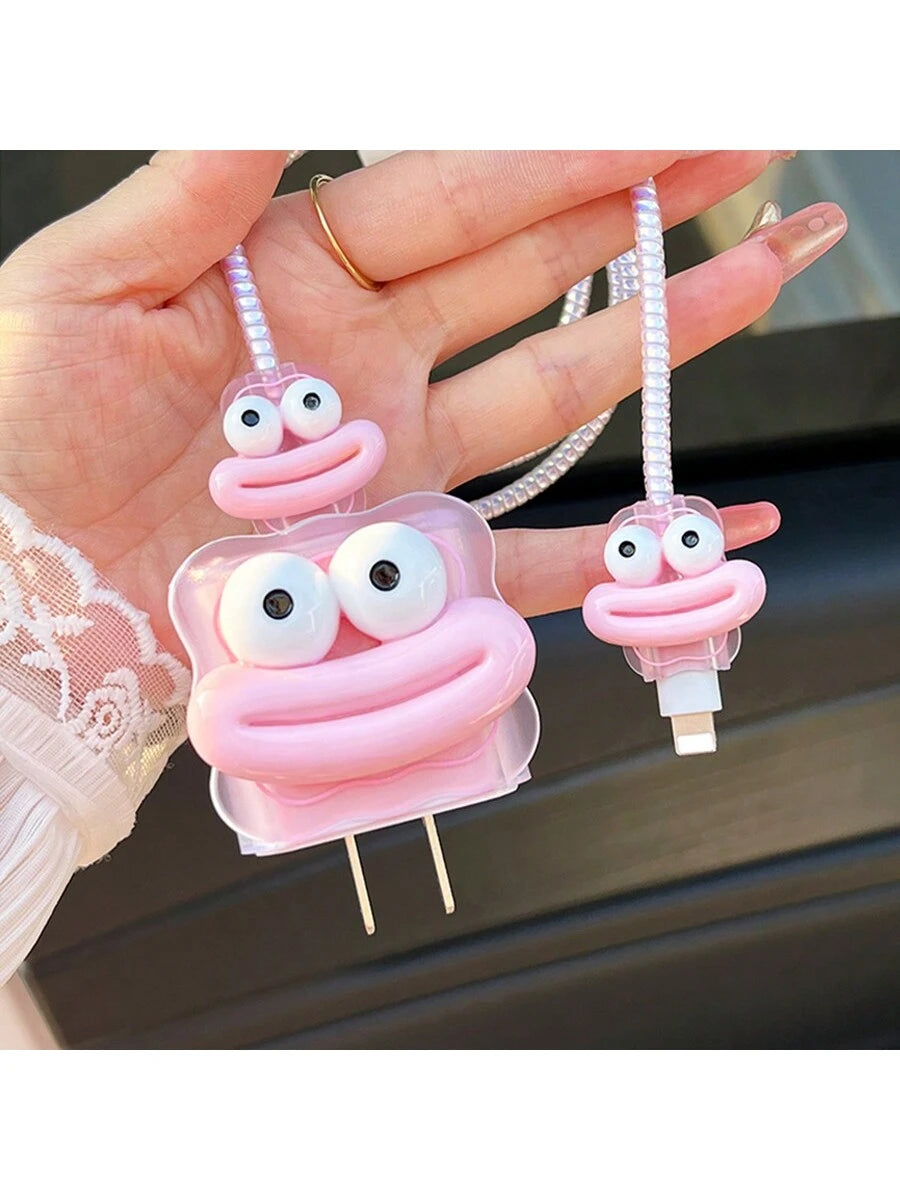 5pcs/Set 3d Cartoon Transparent Wave Shaped Charger And Data Cable Protective Cover Compatible With Apple 20w/18w Charging Adapter Cable Protector, Charger Protector