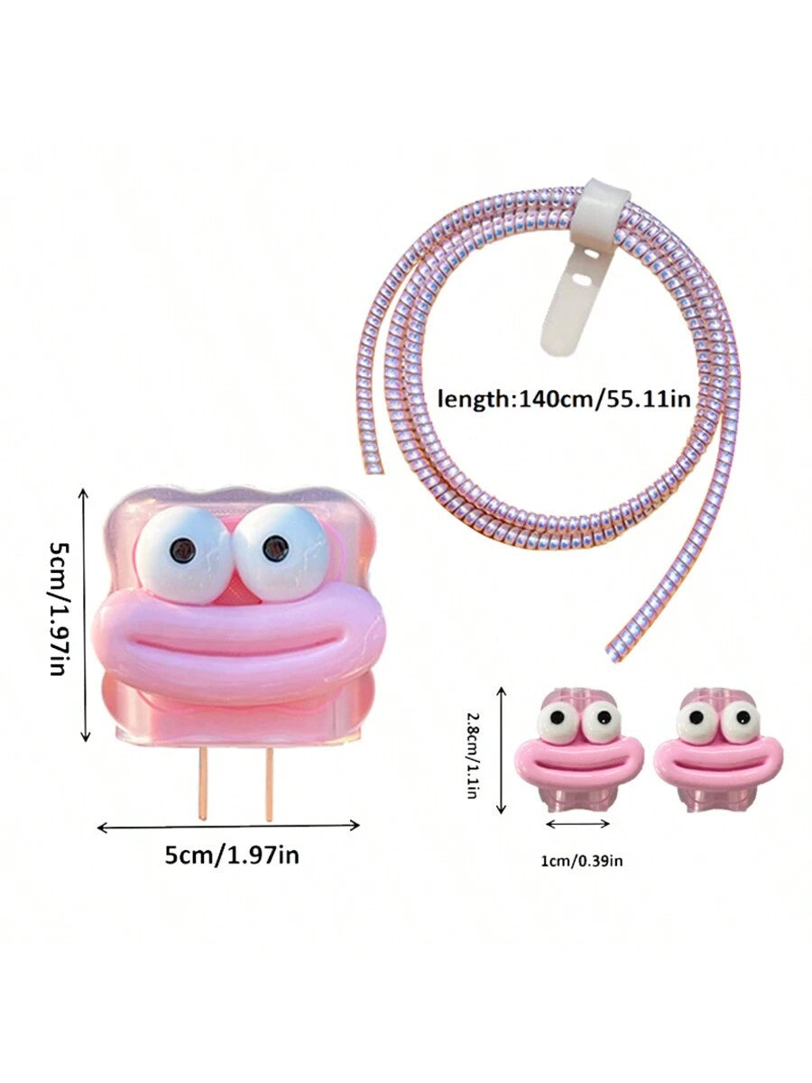 5pcs/Set 3d Cartoon Transparent Wave Shaped Charger And Data Cable Protective Cover Compatible With Apple 20w/18w Charging Adapter Cable Protector, Charger Protector