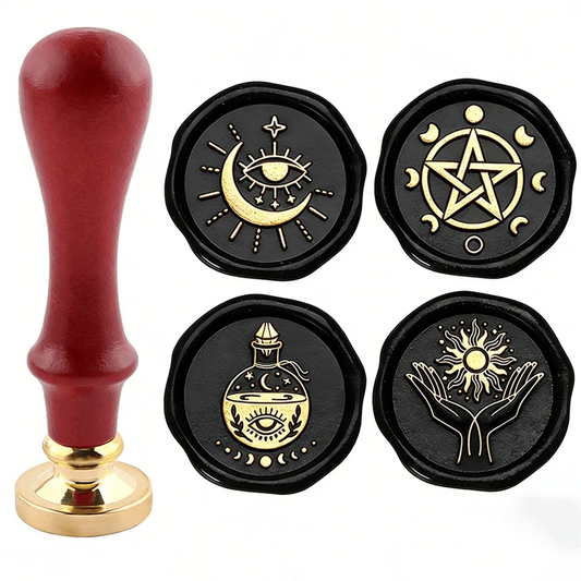 5pcs Set (4 Stamp Heads + 1 Handle), Vintage Mysterious Totem Wax Seal Stamp Kit