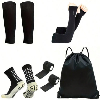 5pcs/Set Football Sports Accessories Kit, Includes Football Leg Warmers, Knitted Sock Sleeves, Ice Sleeves, Drawstring Bag, Sports Fixing Strap, Meets Football Sports Needs, Suitable As A Gift For Foo