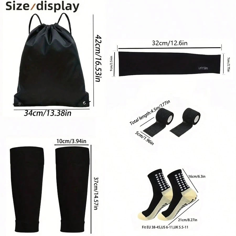 5pcs/Set Football Sports Accessories Kit, Includes Football Leg Warmers, Knitted Sock Sleeves, Ice Sleeves, Drawstring Bag, Sports Fixing Strap, Meets Football Sports Needs, Suitable As A Gift For Foo