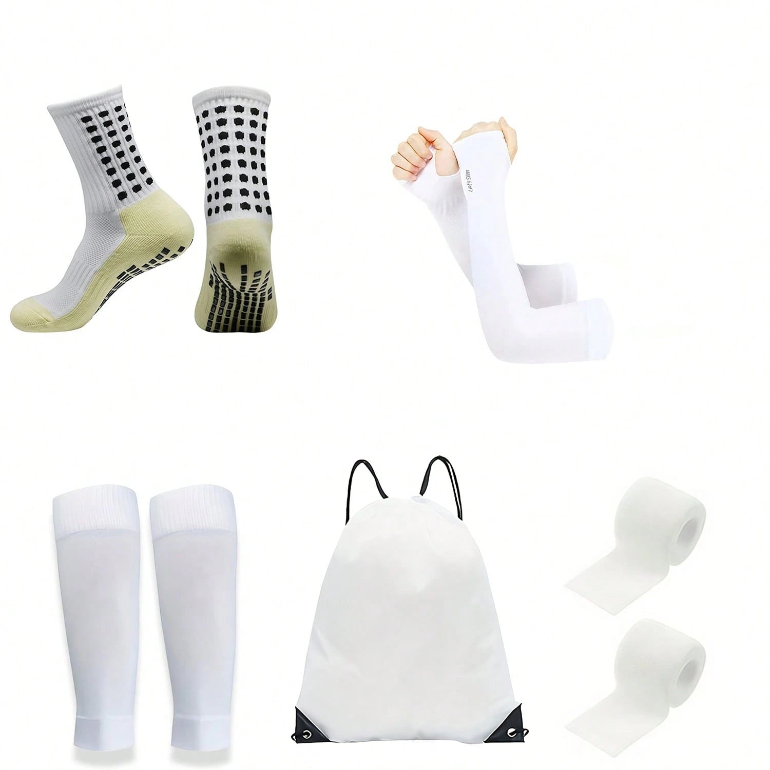 5pcs/Set Football Sports Accessories Kit, Includes Football Leg Warmers, Knitted Sock Sleeves, Ice Sleeves, Drawstring Bag, Sports Fixing Strap, Meets Football Sports Needs, Suitable As A Gift For Foo