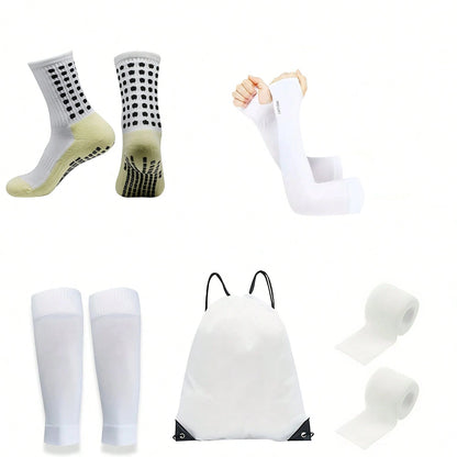 5pcs/Set Football Sports Accessories Kit, Includes Football Leg Warmers, Knitted Sock Sleeves, Ice Sleeves, Drawstring Bag, Sports Fixing Strap, Meets Football Sports Needs, Suitable As A Gift For Foo