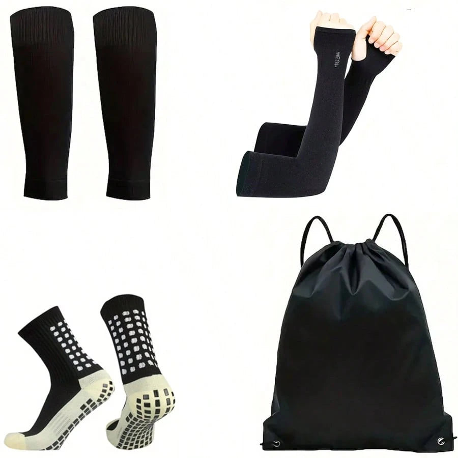 5pcs/Set Football Sports Accessories Kit, Includes Football Leg Warmers, Knitted Sock Sleeves, Ice Sleeves, Drawstring Bag, Sports Fixing Strap, Meets Football Sports Needs, Suitable As A Gift For Foo
