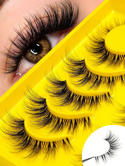 6 Pairs Cat Eye False Eyelashes- Lightweight & Fluffy Faux Mink Lashes, Transparent Lash Band, Natural Look, Reusable, Suitable For Beginners, Comfortable Cartoon Style Lashes, Suitable For Daily Mak
